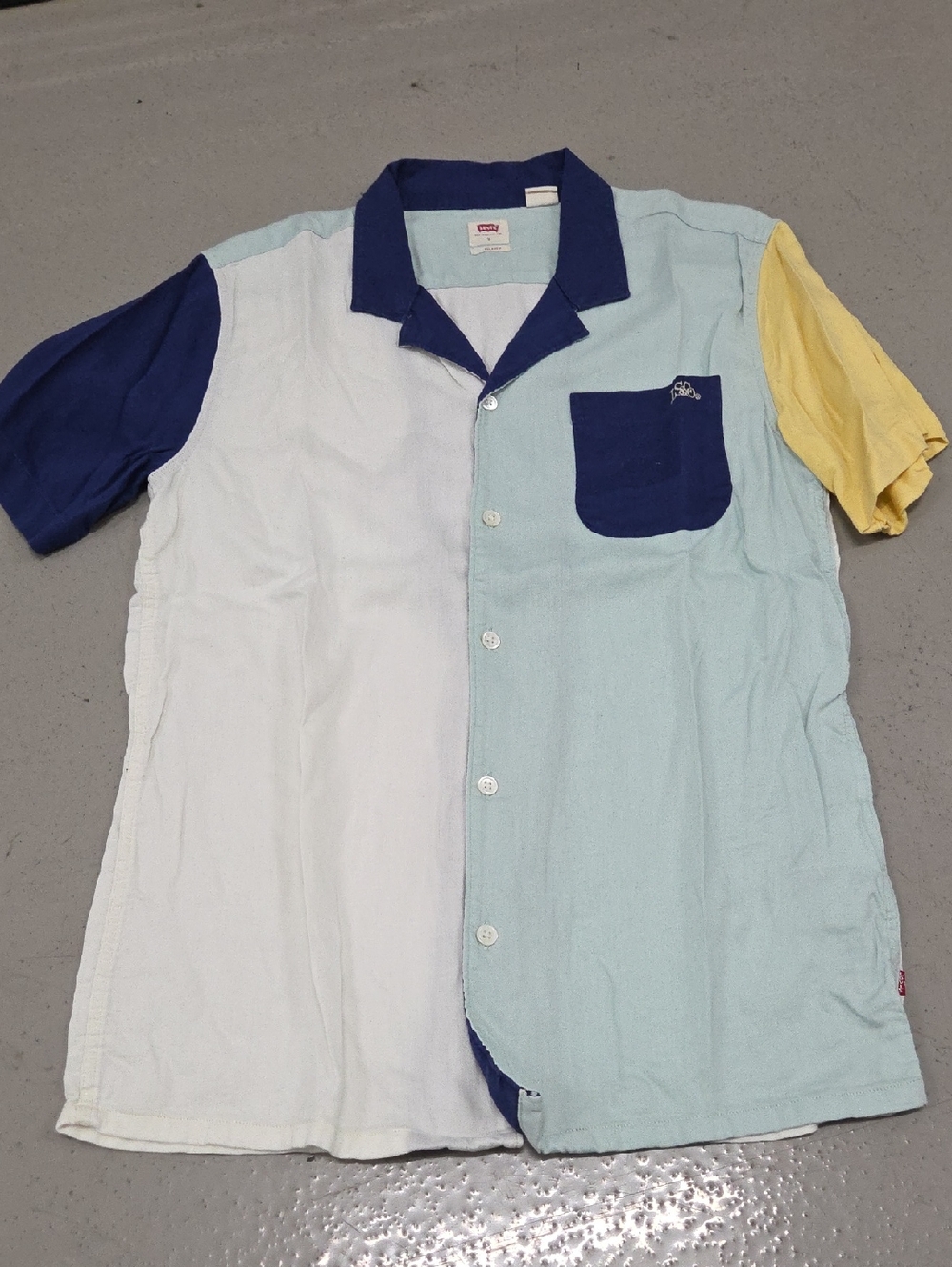 Levi's Colorblock Short-Sleeve Button-Down Shirt in Blue, White & Yellow